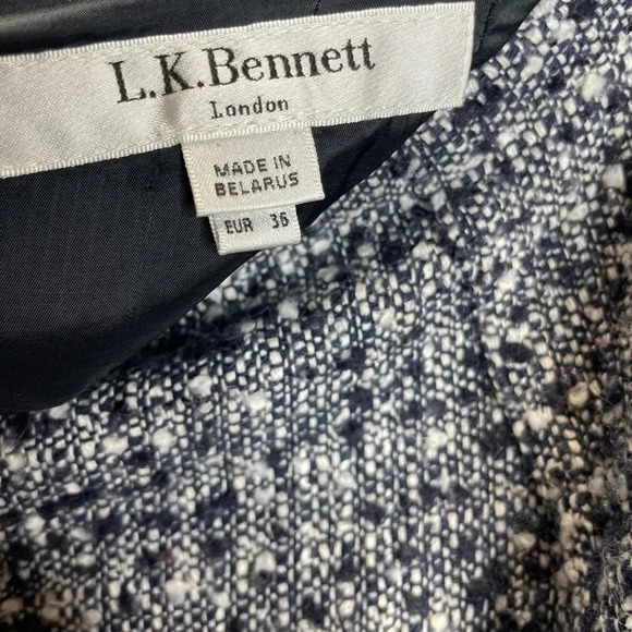 L.K. Bennett London Navy Blue/White Tweed Fringe Lined Midi Skirt - Picture 7 of 7